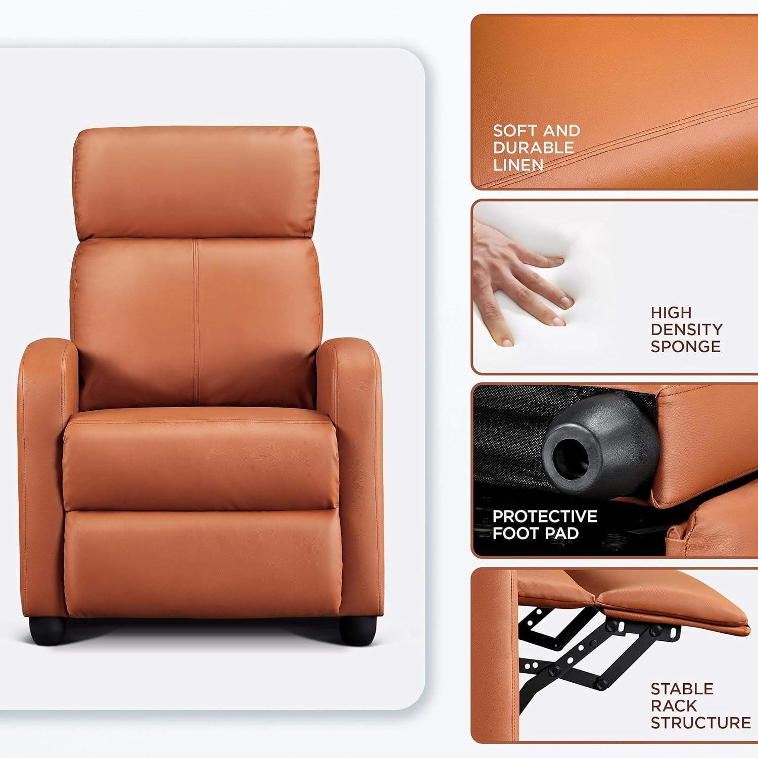 Tan PU Leather Recliner Armchair Adjustable Sofa Chair for Home Lounge