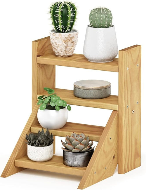 Pine Wood Plant Stand Indoor Outdoor Staircase Flower Pot Display Shelf