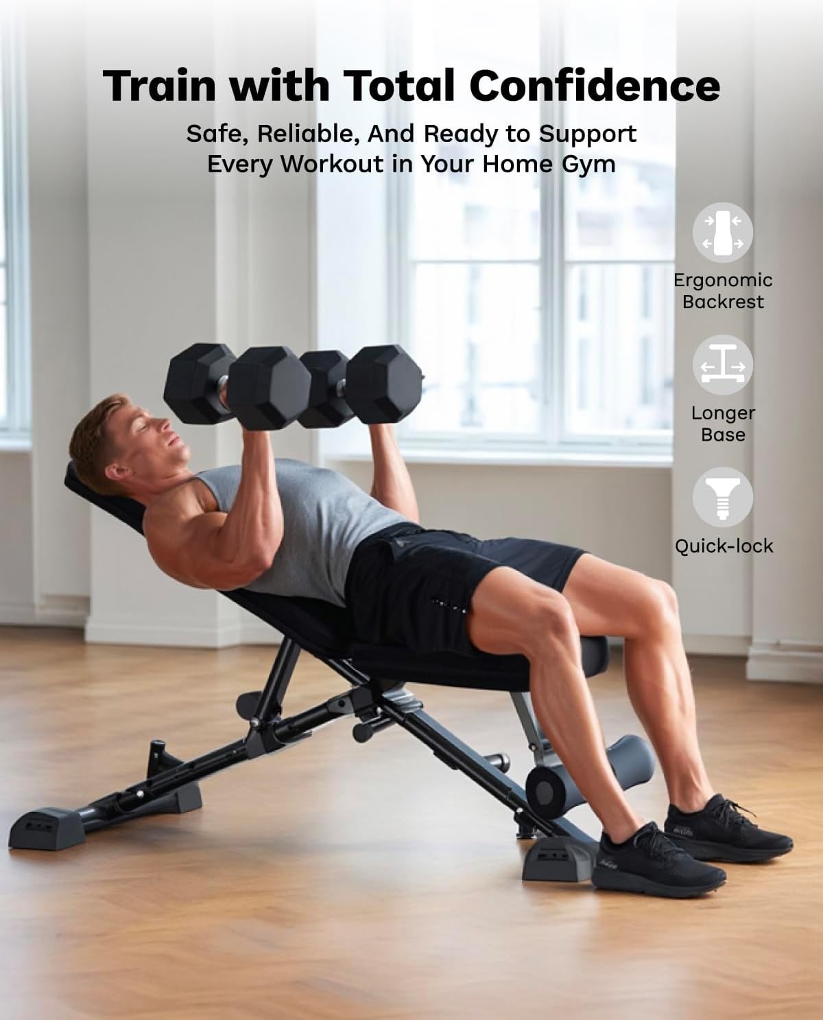 Space-Saving Adjustable Gym Bench 363kg Quick-Fold Strength Trainer
