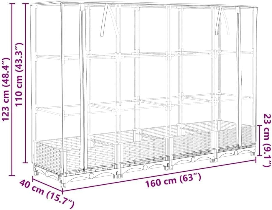 Extra Large Light Grey Rattan Look Raised Garden Bed with Greenhouse Cover