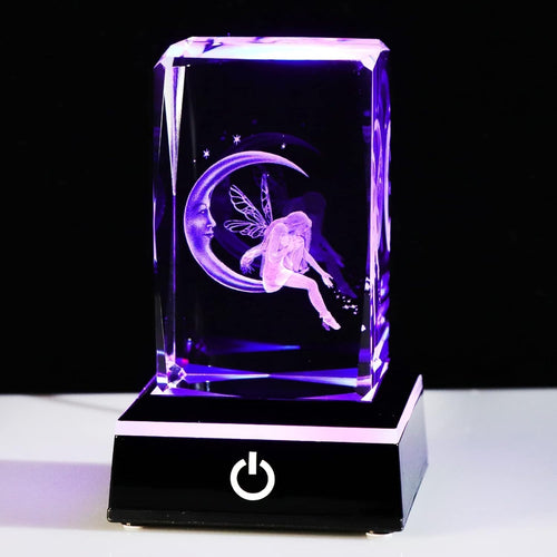 3D Crystal Fairy & Moon LED Light Cube Ornament Gift for Women Girls Bedroom