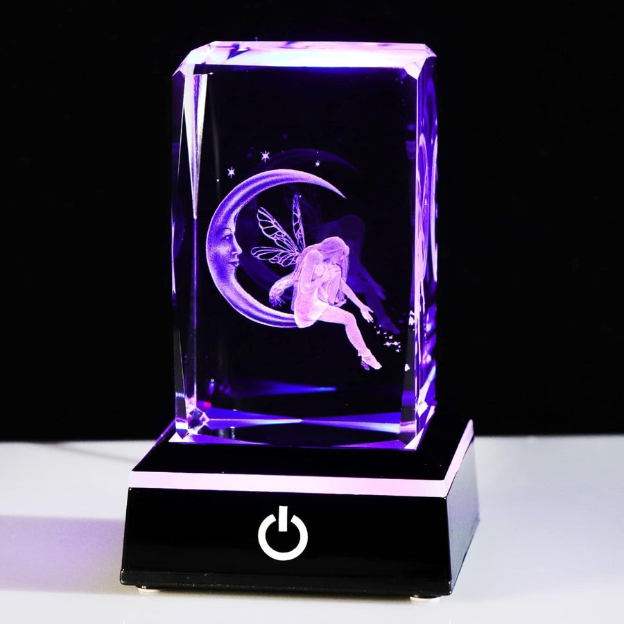 3D Crystal Fairy & Moon LED Light Cube Ornament Gift for Women Girls Bedroom