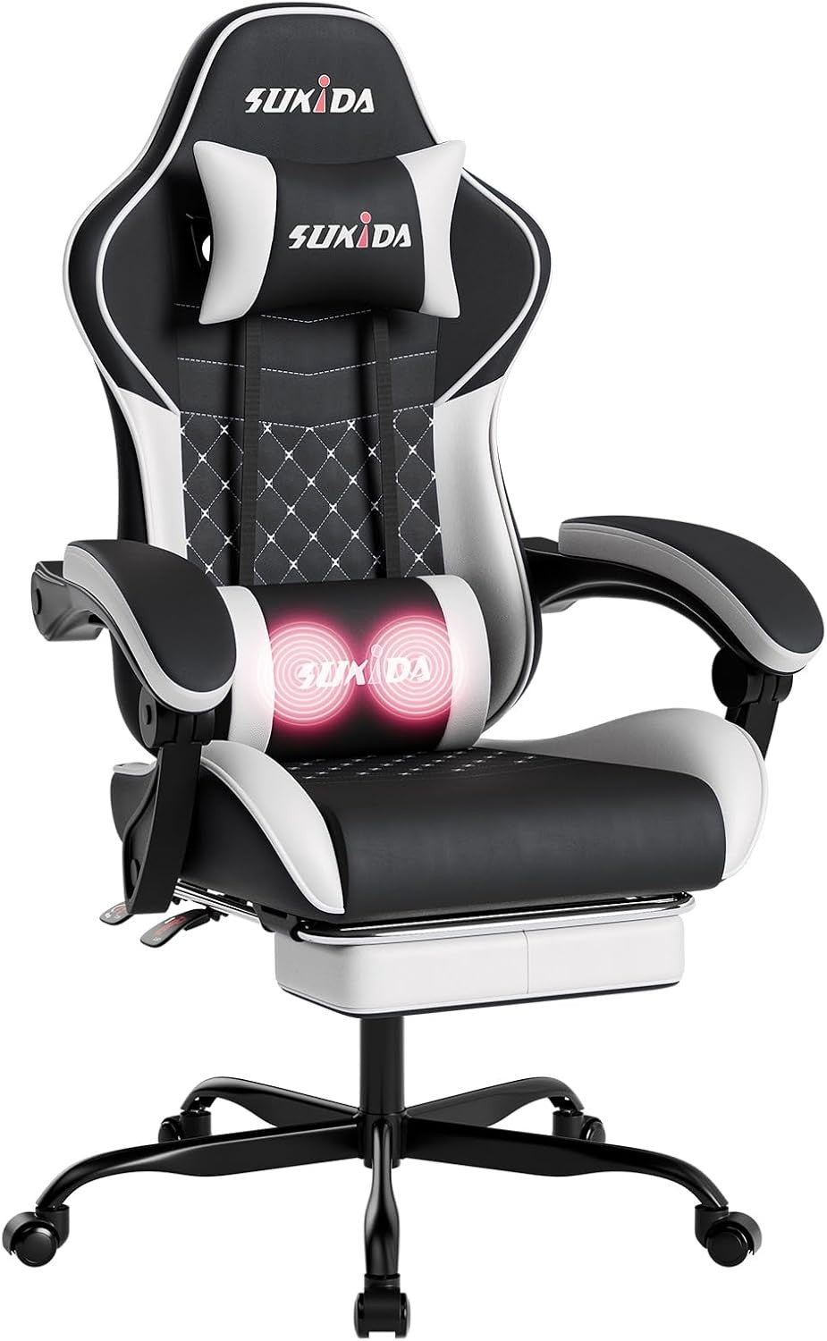 Ergonomic Gaming Chair with Footrest & Massage Support – Black White PC Seat