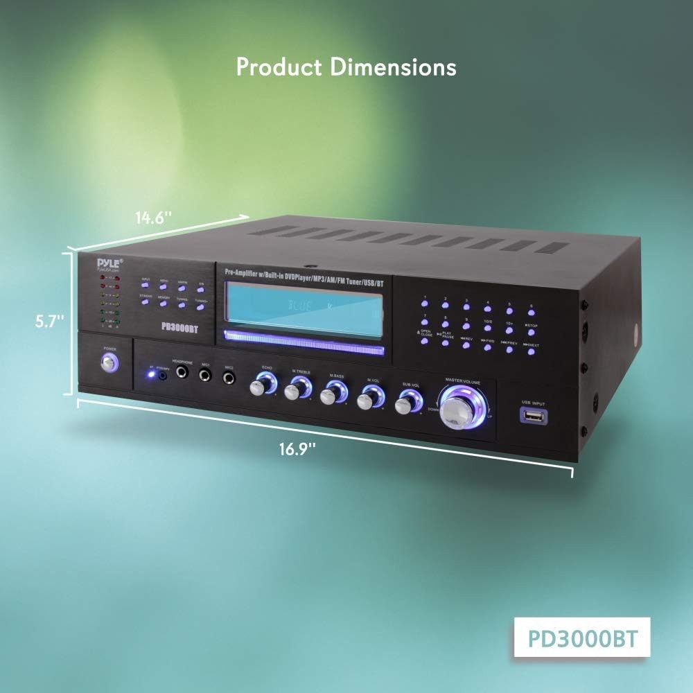 4-Channel 3000W Home Theater Bluetooth Amplifier USB Mic CD DVD