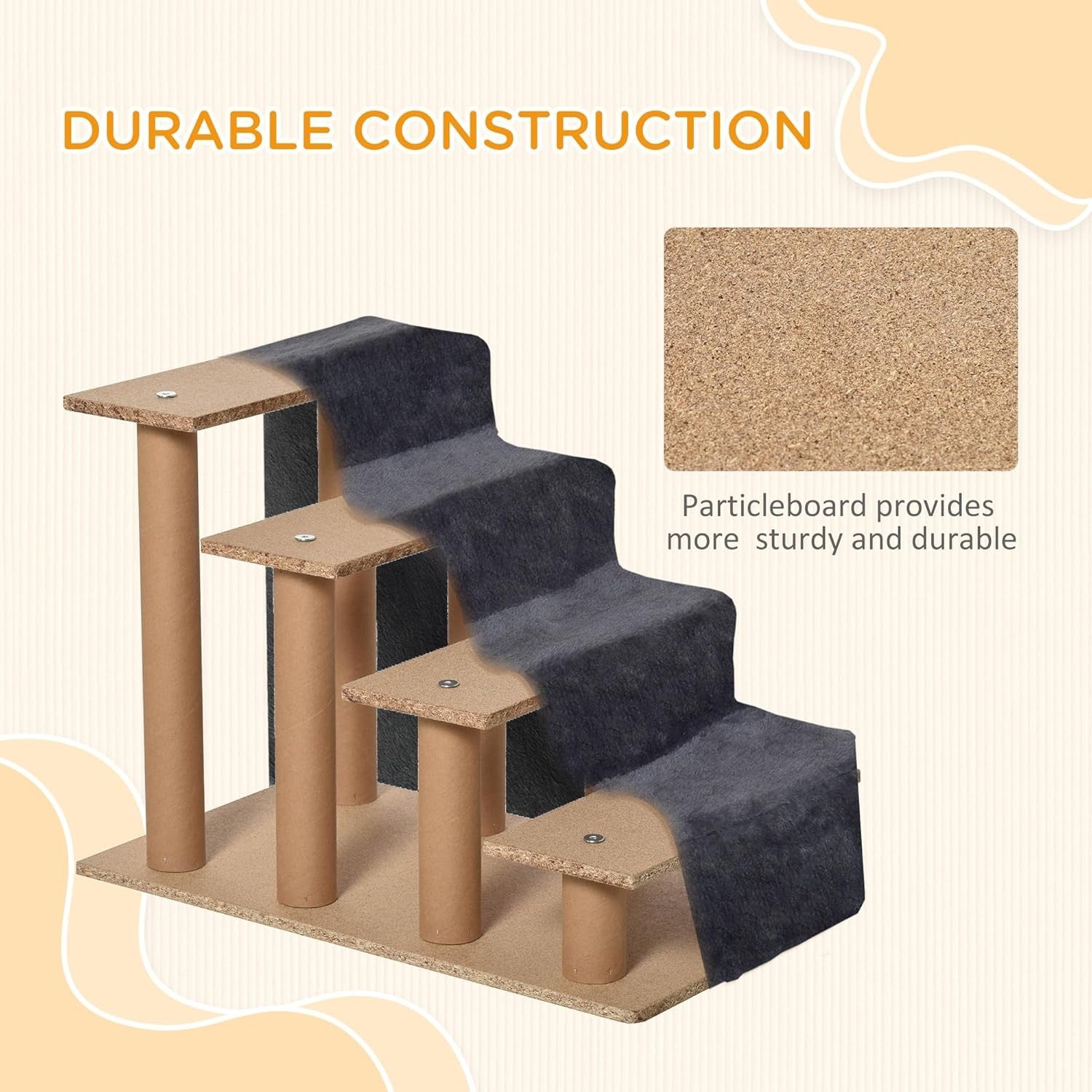 4 Step Dog Stairs Foam Ramp Non Slip Dark Grey 63x43x60cm