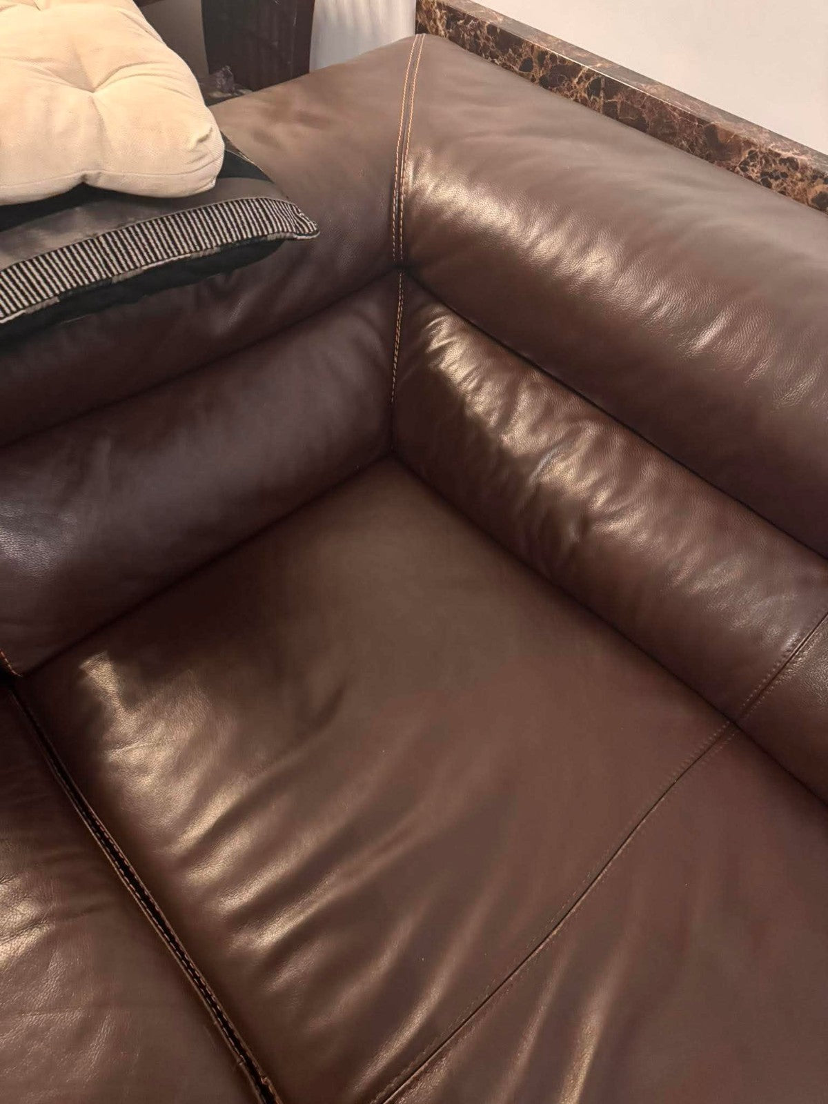 Deeply Large Brown Comfortable Leather Corner Sofa Sectional (PTP)