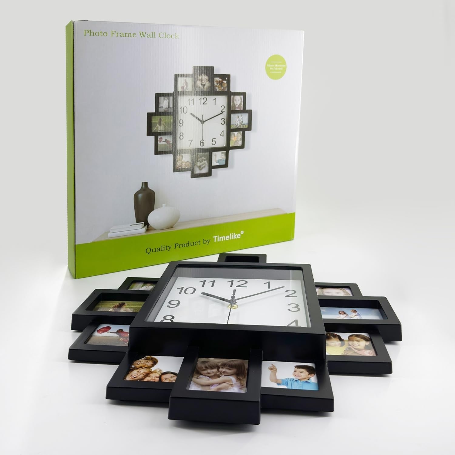Large DIY Photo Frame Wall Clock 40cm Multi-Photo Modern Silent Home Decor