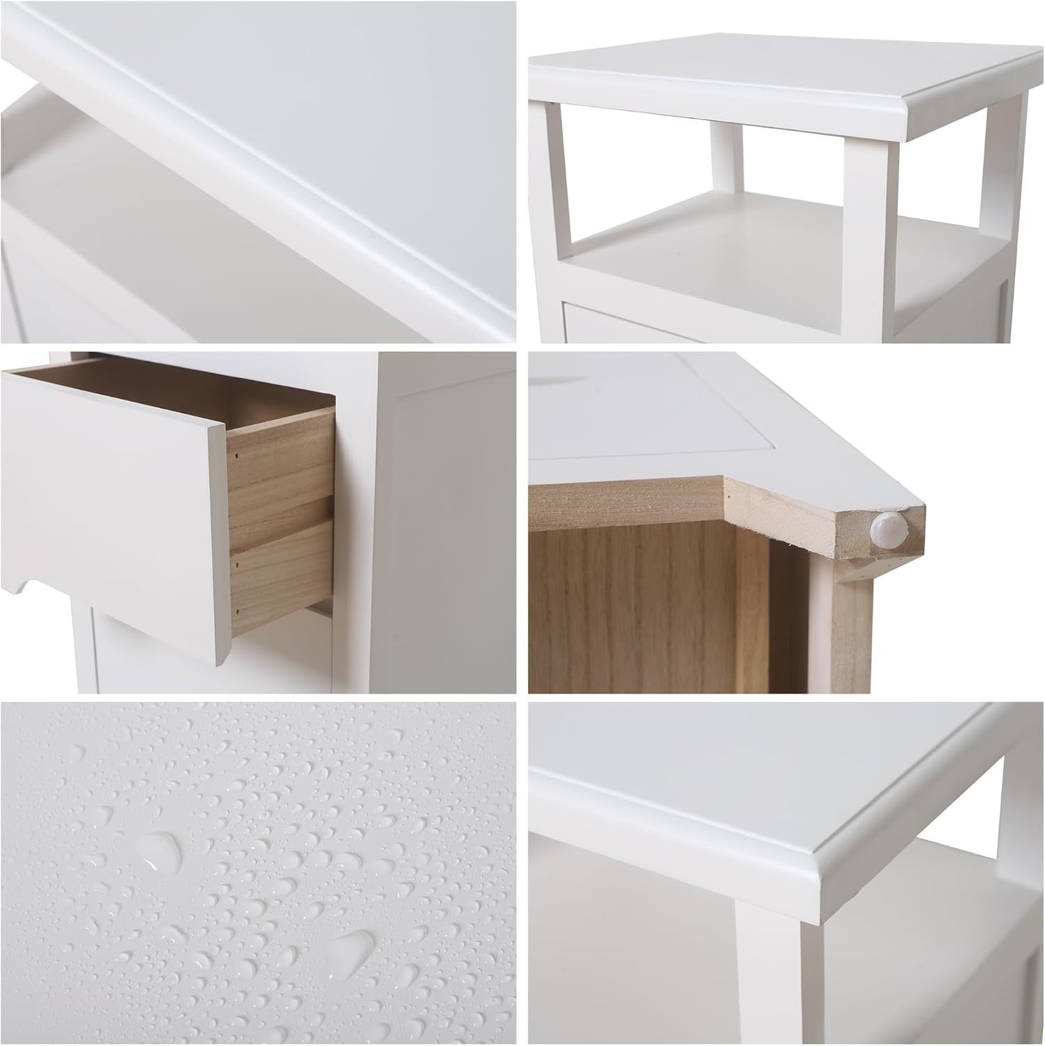White Bedside Table with Drawer & Open Shelf | Fully Assembled Wooden Nightstand