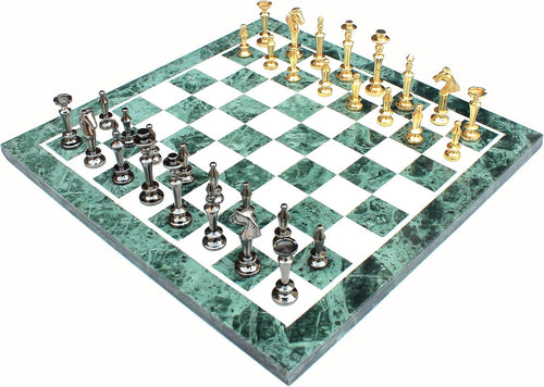 15" Green Marble Chess Set | Handcrafted Stone Board & Brass Pieces | Luxury Gif
