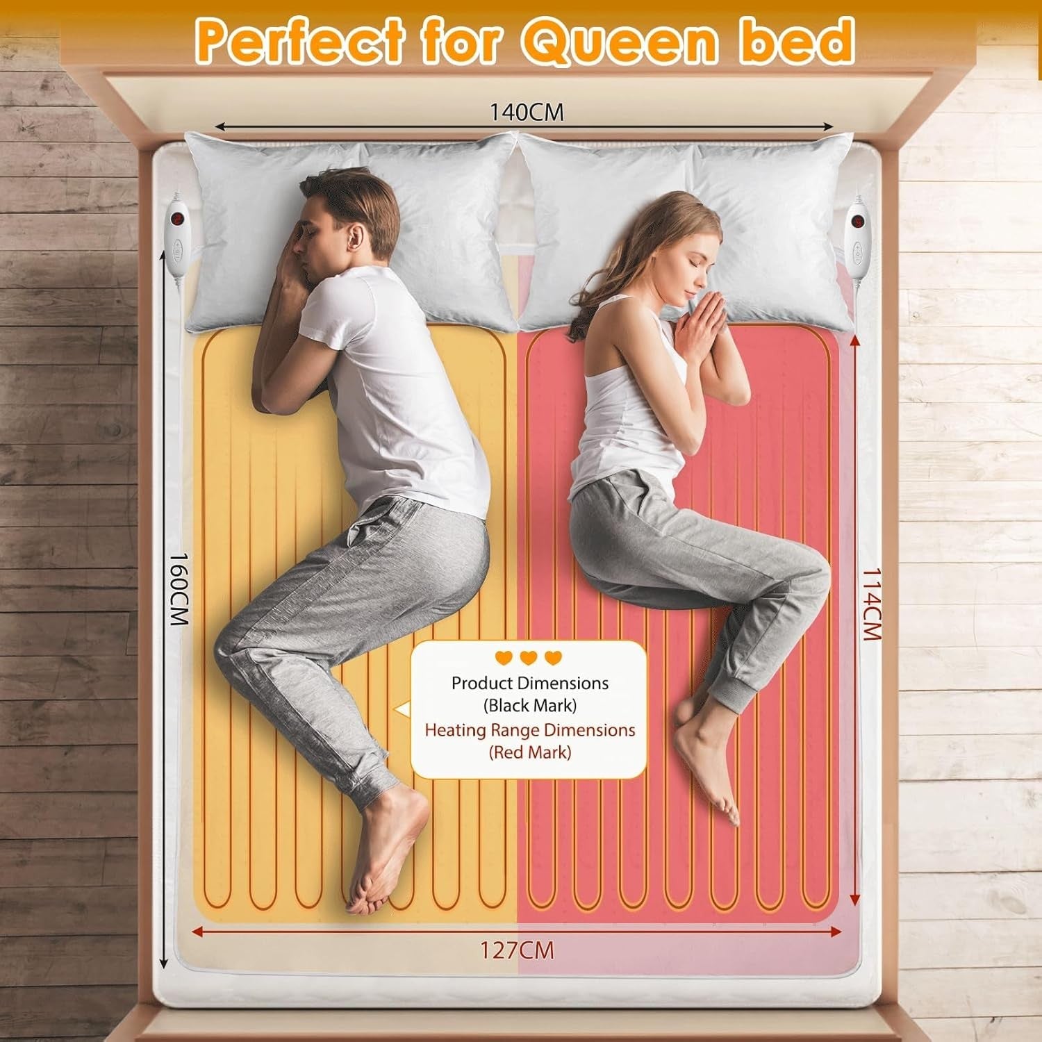 Electric Heated Underblanket Double 160x140cm Dual Control 6 Heat White