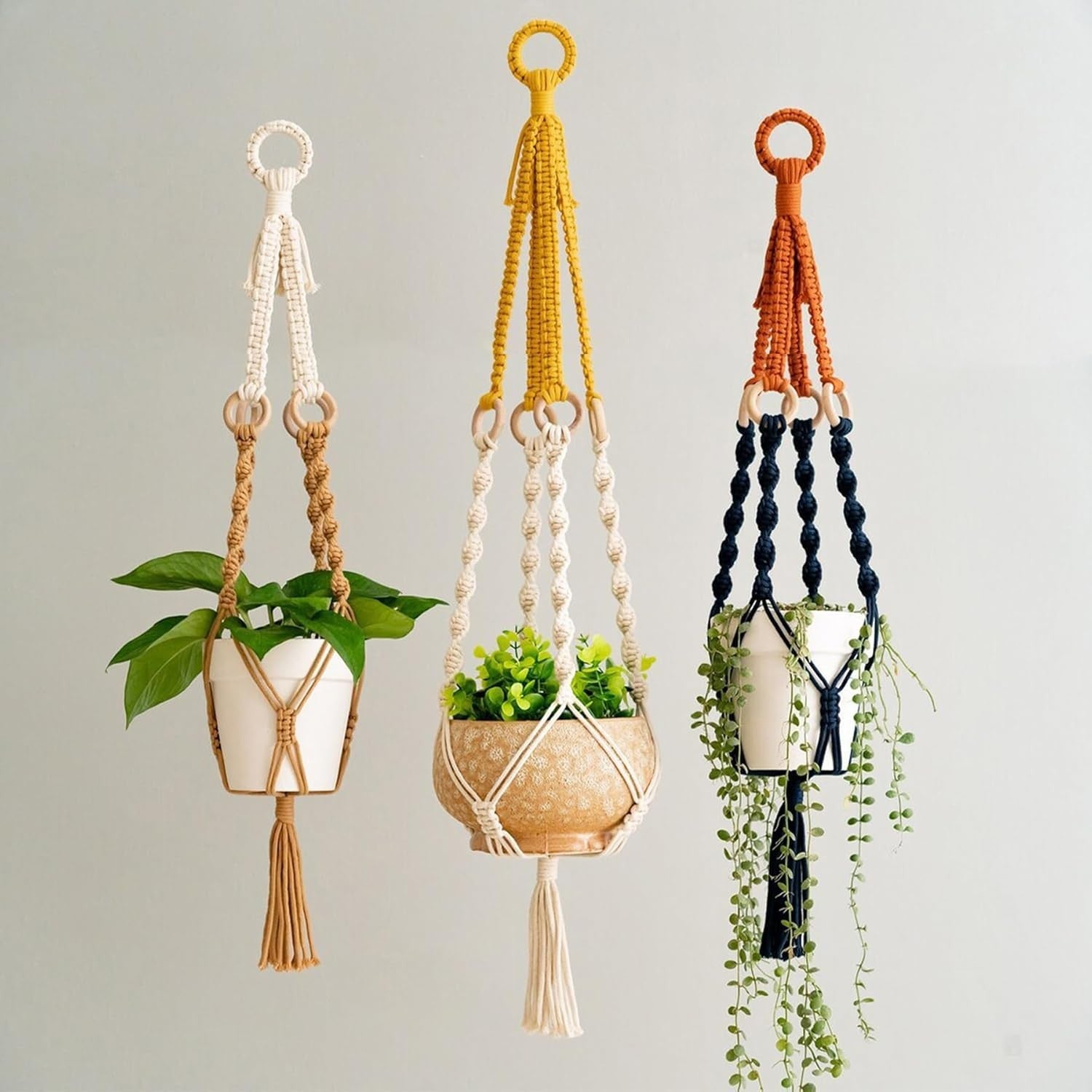 3pcs Yellow Macrame Plant Hanger Cotton Hanging Boho Planter