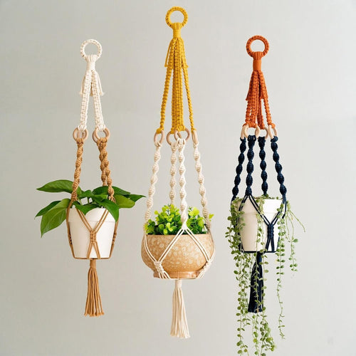 3pcs Yellow Macrame Plant Hanger Cotton Hanging Boho Planter