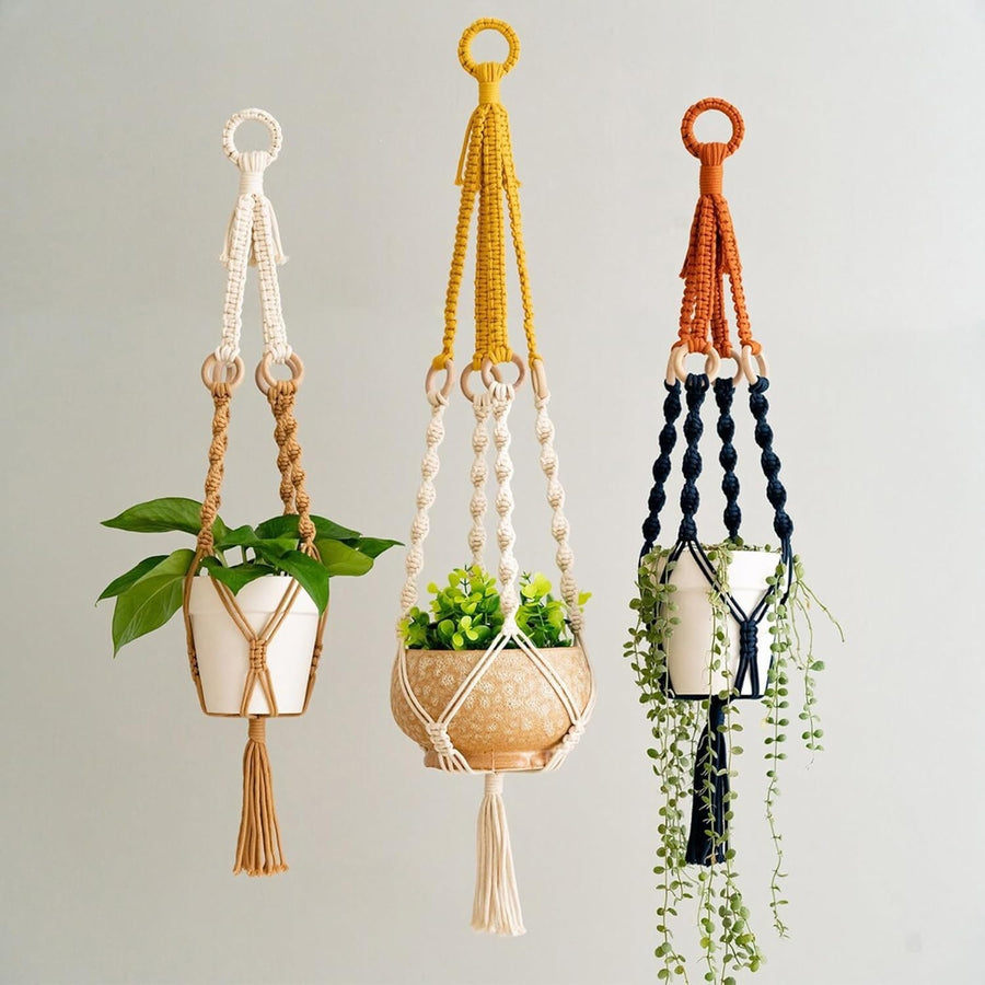 3pcs Yellow Macrame Plant Hanger Cotton Hanging Boho Planter