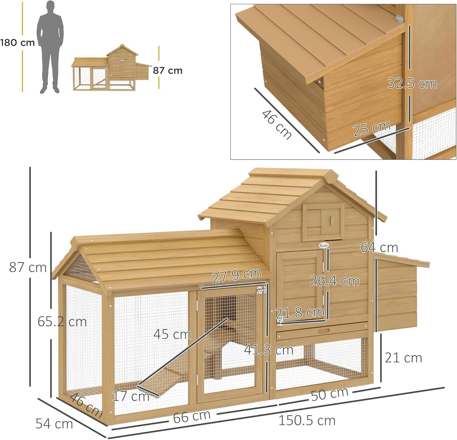 Small Chicken Coop with Run Wooden Hen House Nesting Box Outdoor