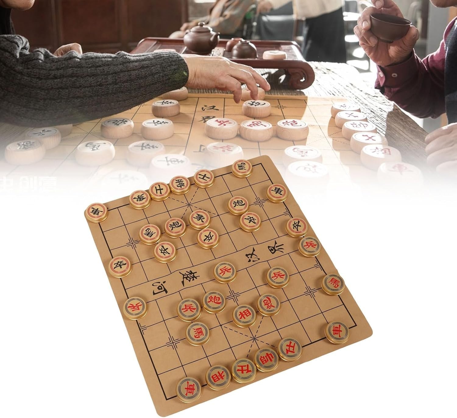 Golden Xiangqi Chinese Chess Set Aluminum Pieces Storage Case