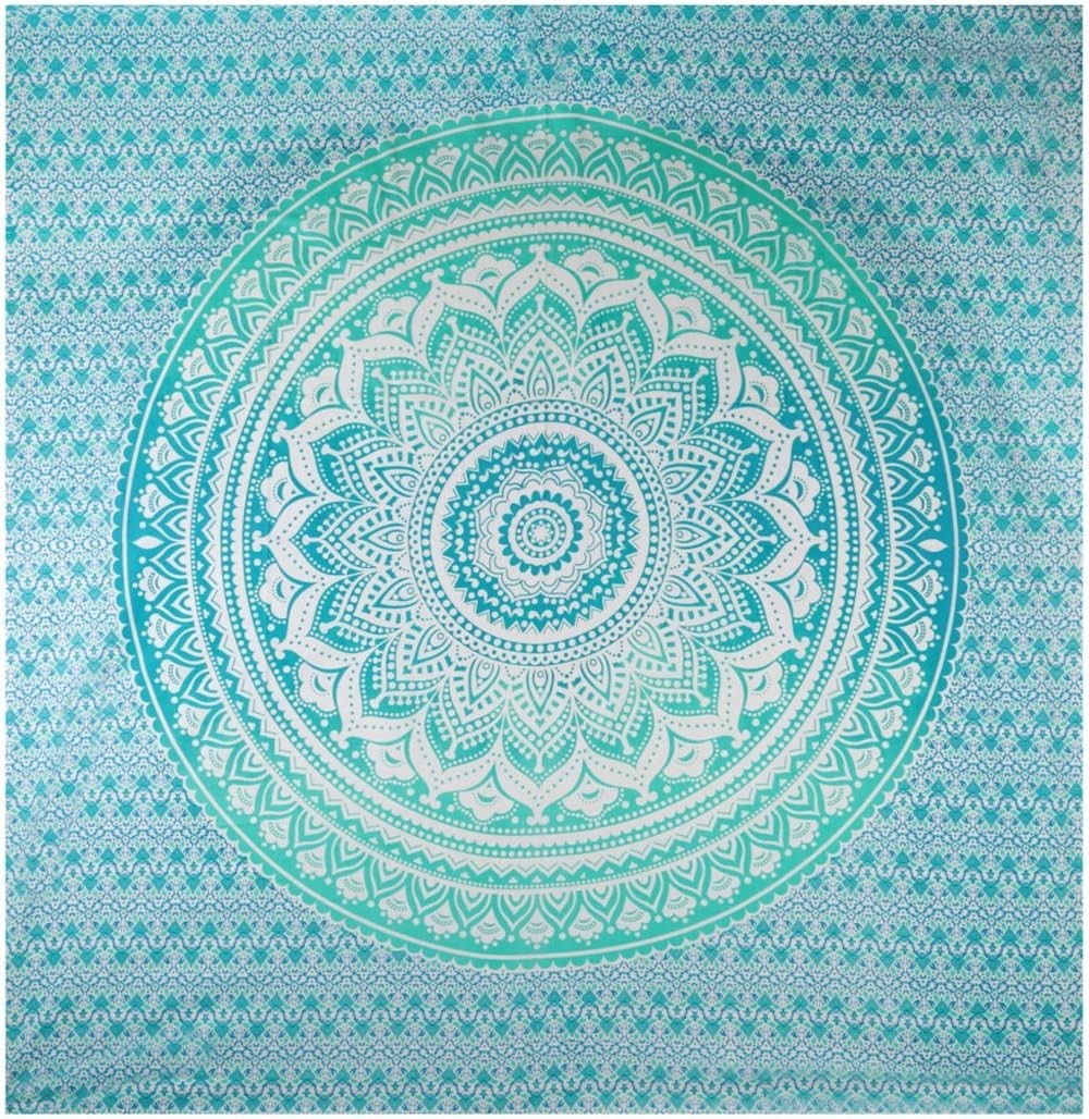 Sea Green Mandala Cotton Tapestry 230x274cm King Boho Decor