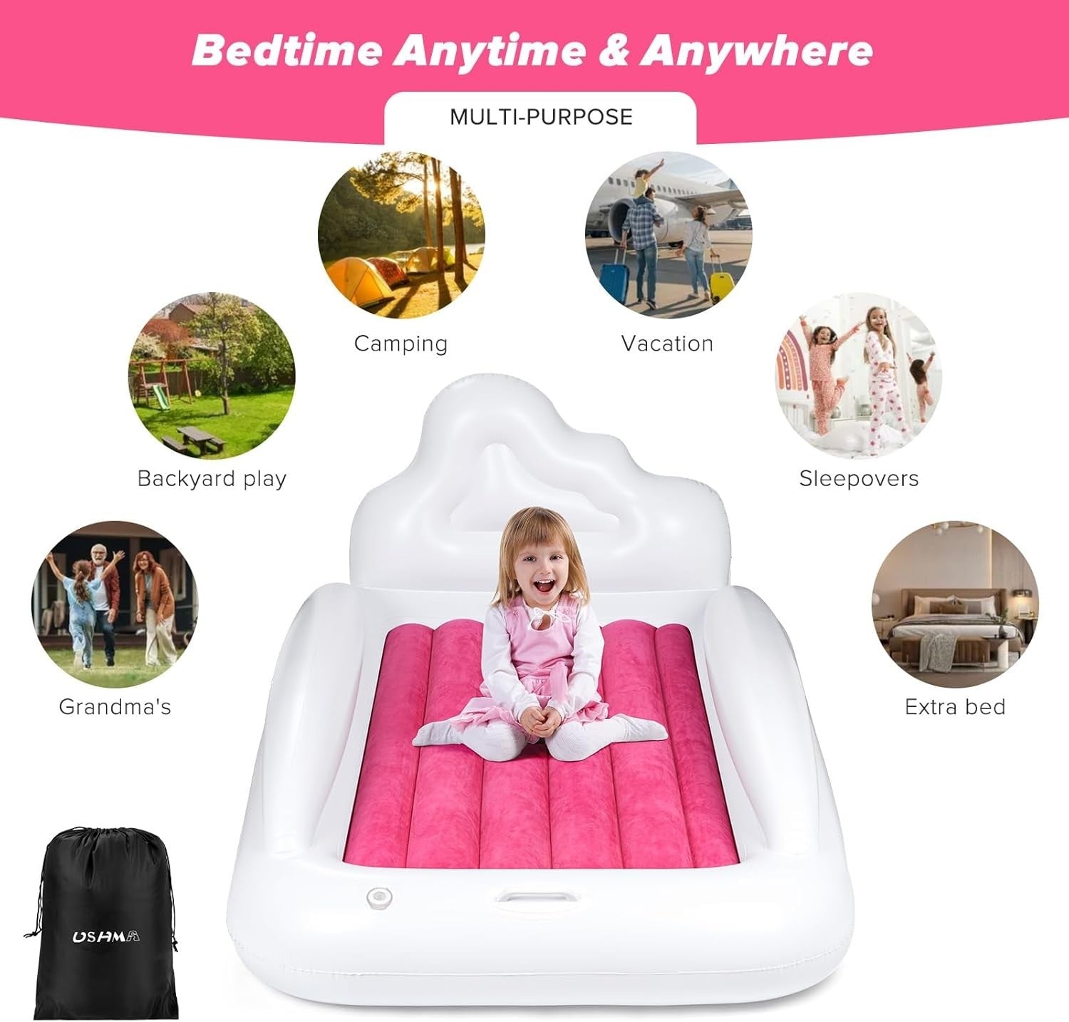 Inflatable Toddler Travel Bed with Sides Kids Air Mattress Portable
