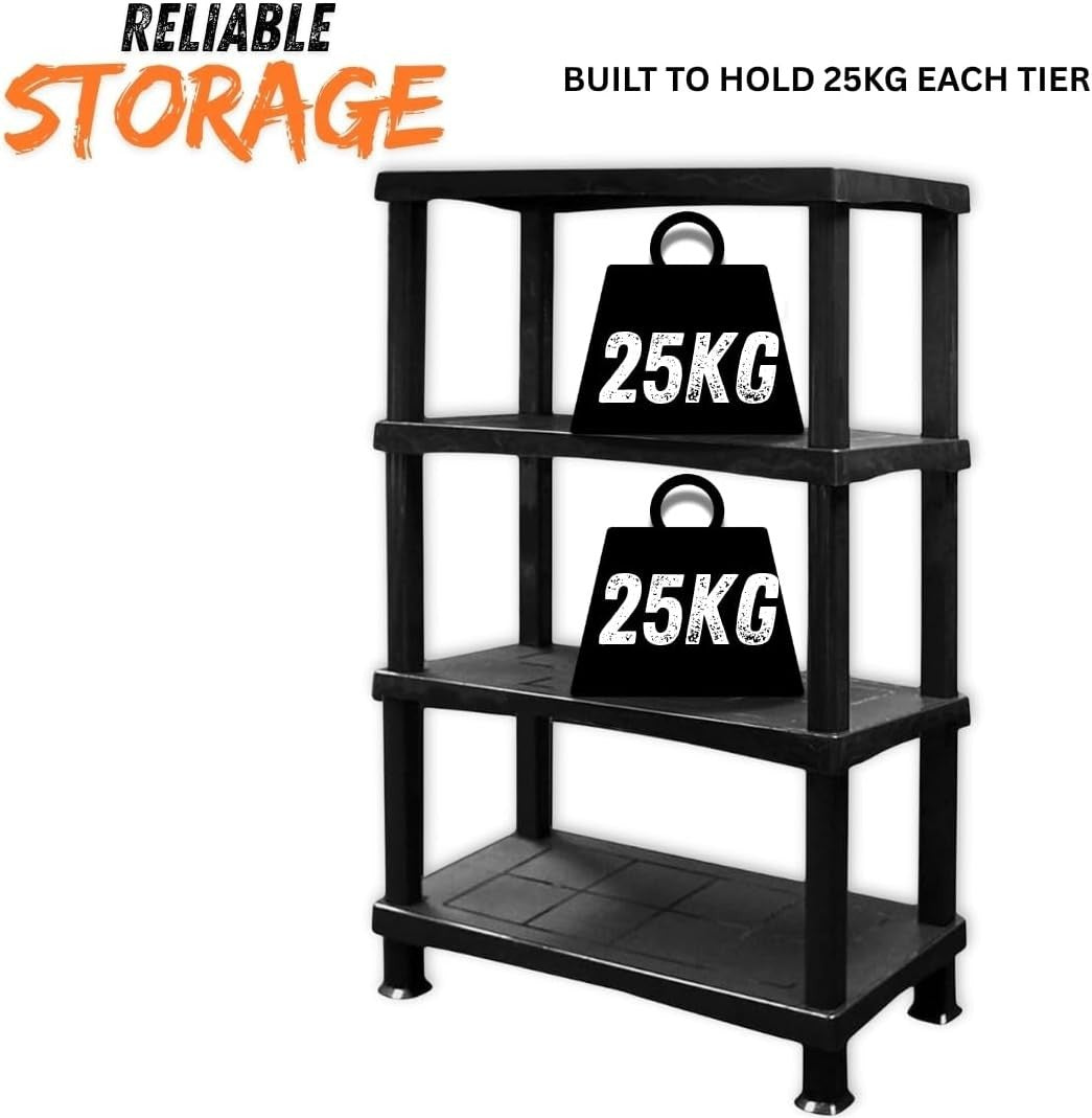 4-Tier Plastic Garage Shelf Heavy Duty Freestanding 135x80x40cm Black