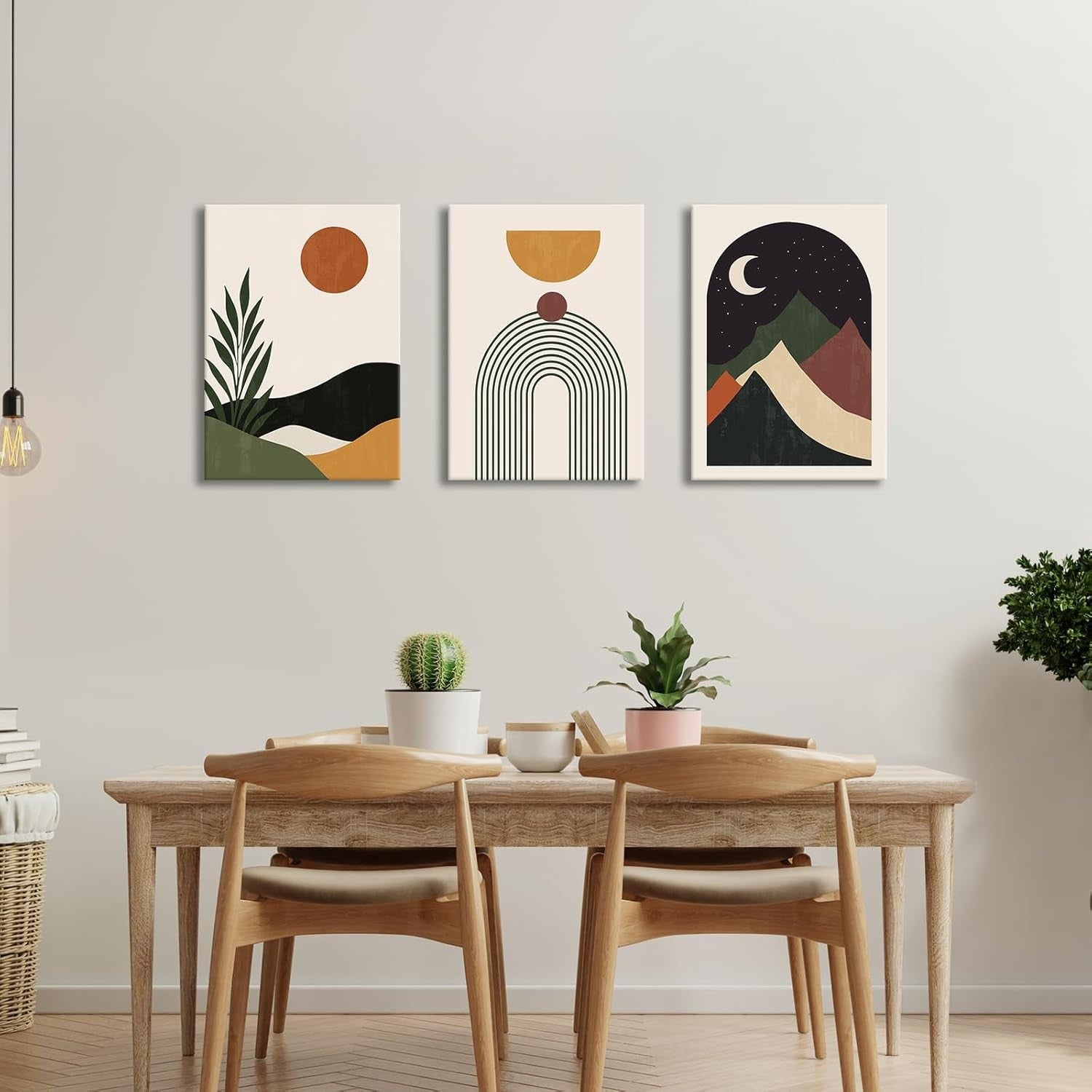Boho Abstract Wall Art Set of 3 Framed Canvas 50x70cm