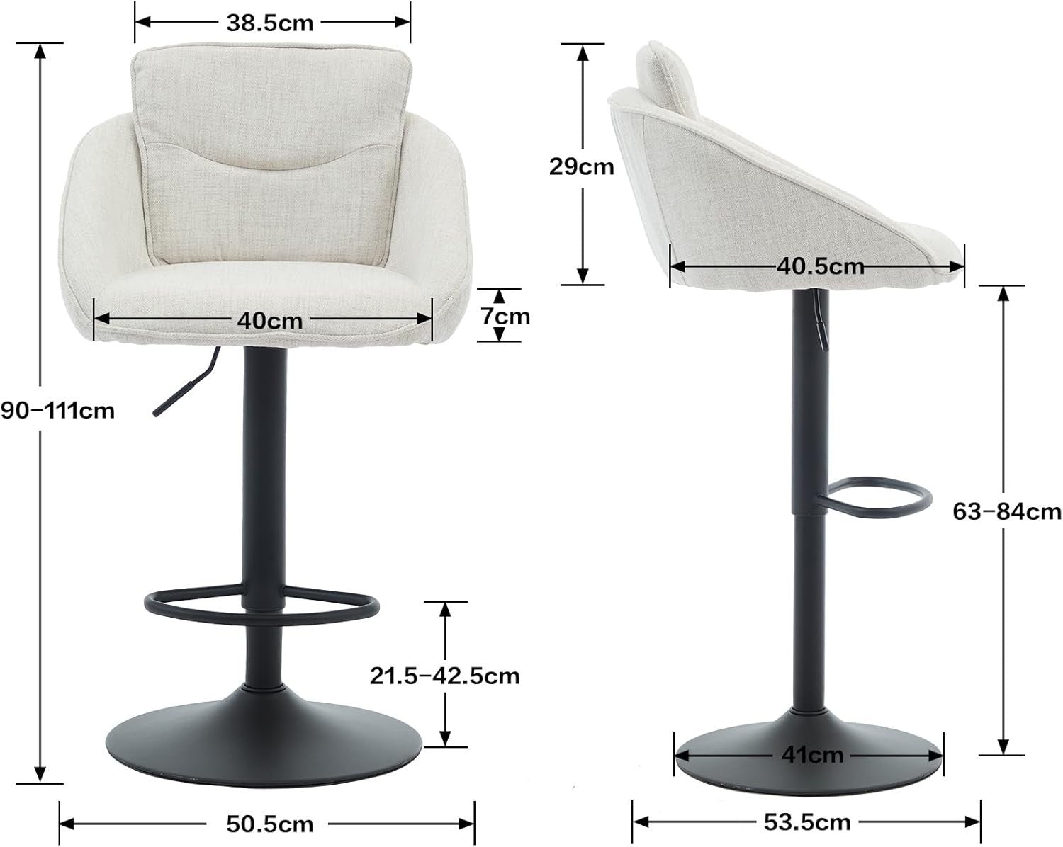 Adjustable Swivel Bar Stools Set of 2 | Linen Seat, Metal Base, Modern