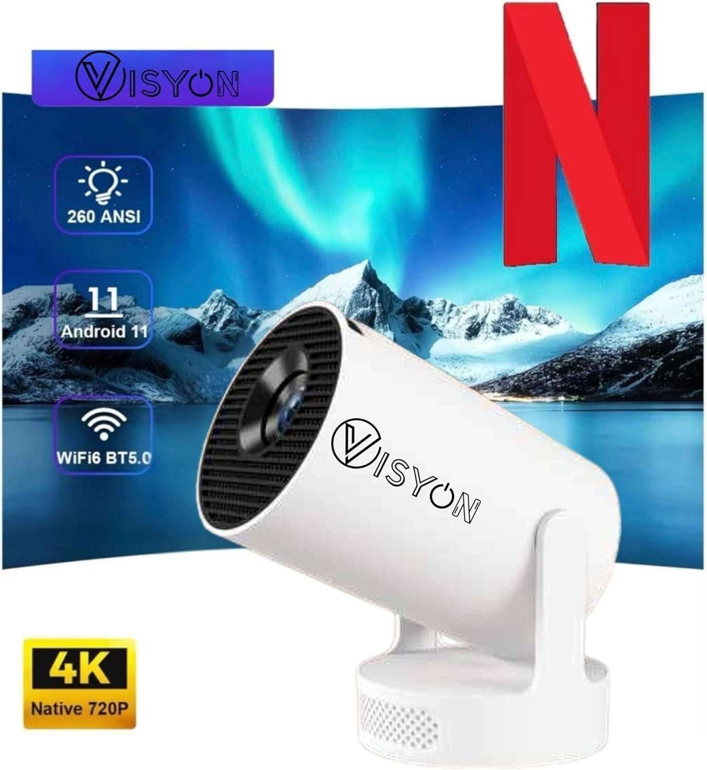 1080P Android WiFi Mini Projector 12000 Lumens 4K Support Portable