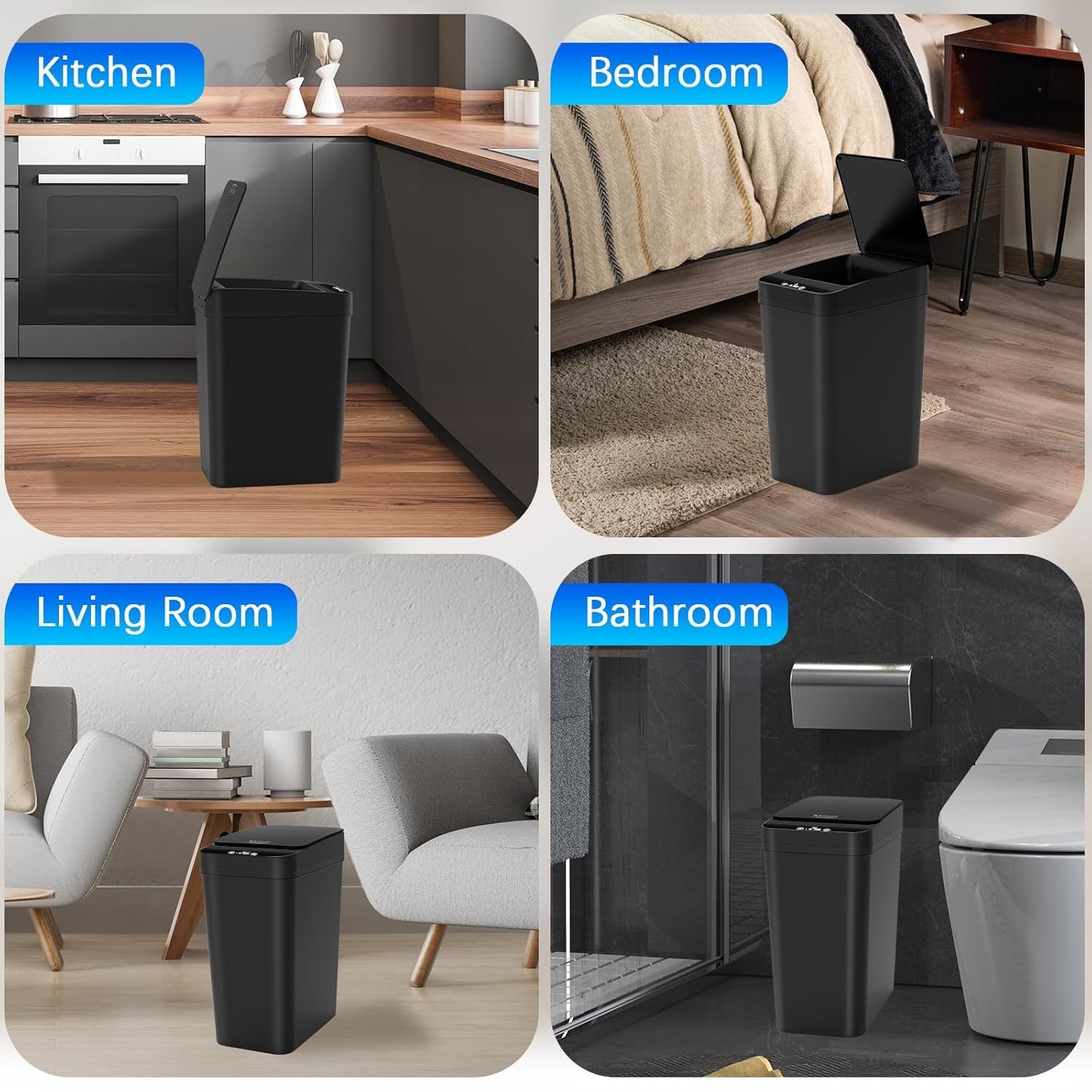 3 Pack 10L Motion Sensor Bathroom Bins – Touchless Slim Trash Can