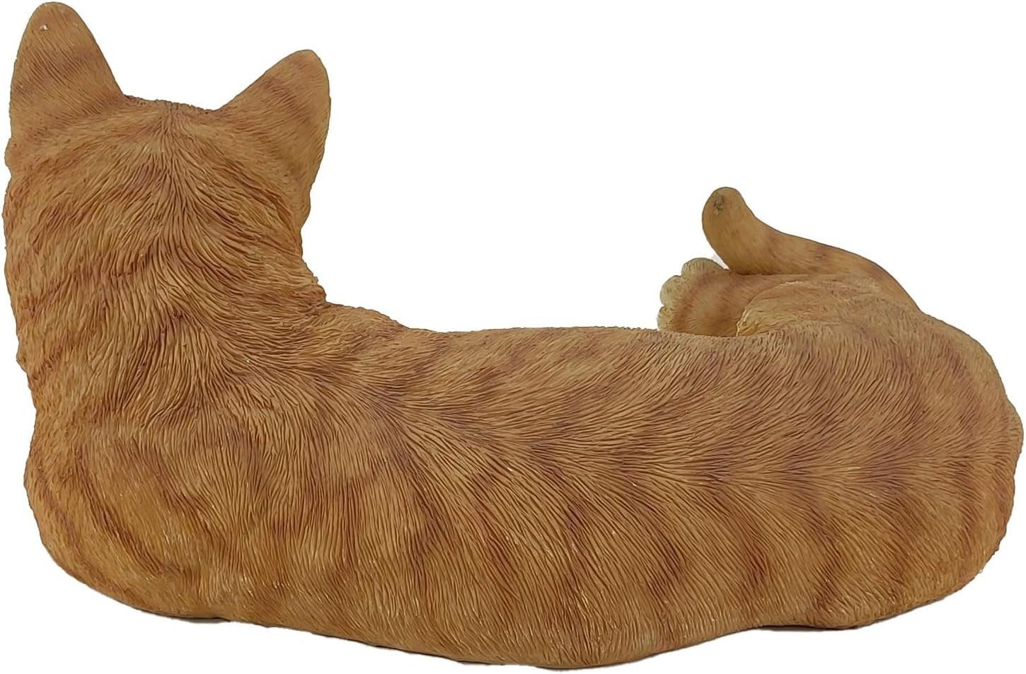 Realistic Orange Tabby Cat Statue Polyresin Garden Ornament Weatherproof Laying