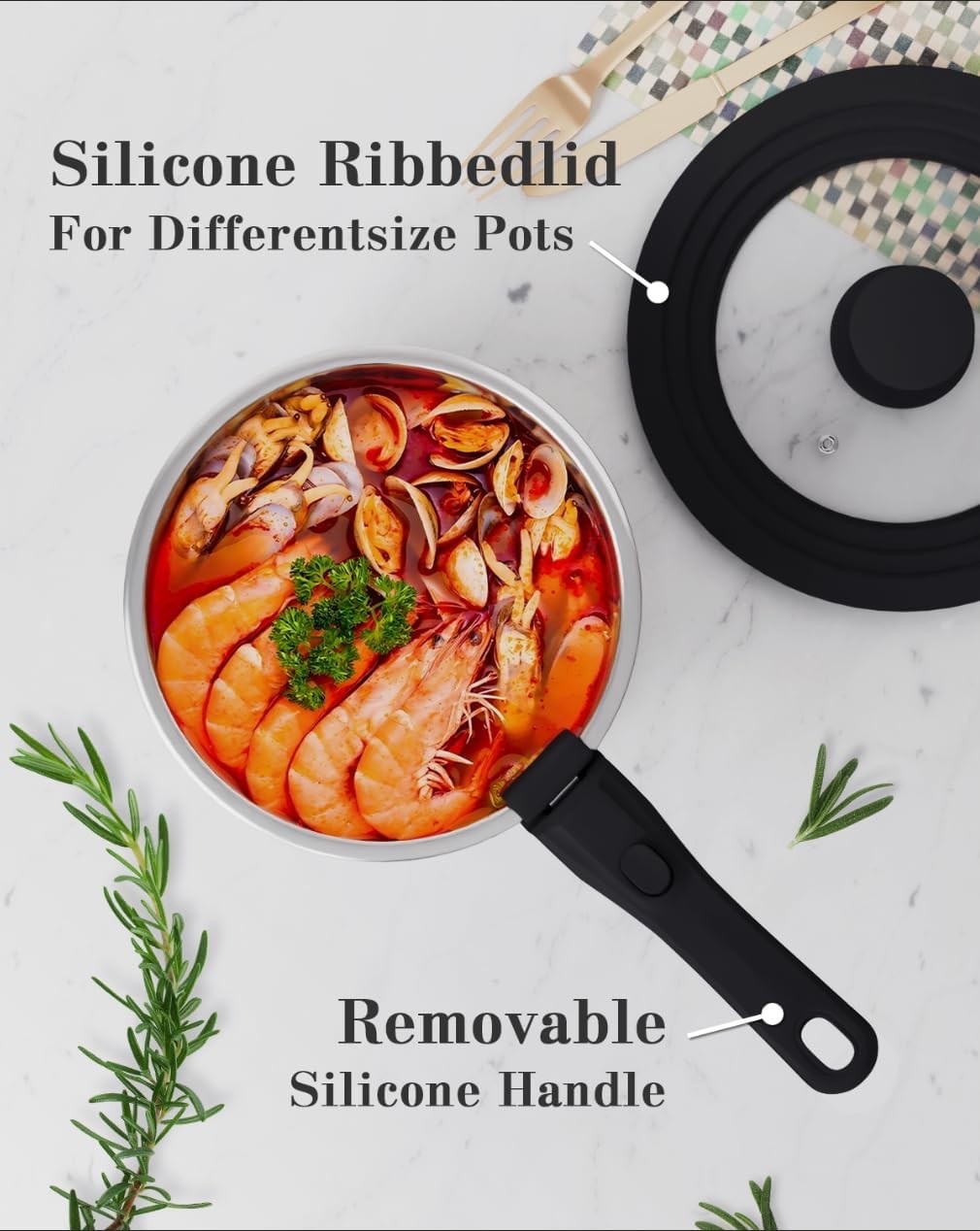 4Pcs Stainless Steel Saucepan Set with Removable Handle & Silicone Lid – 18 20cm