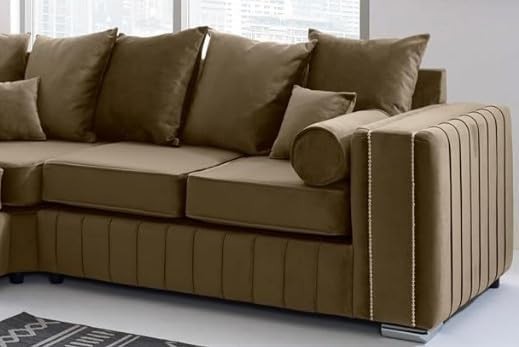 5 Seater Mink Velvet Corner Sofa L-Shaped Modular Couch Chrome Legs