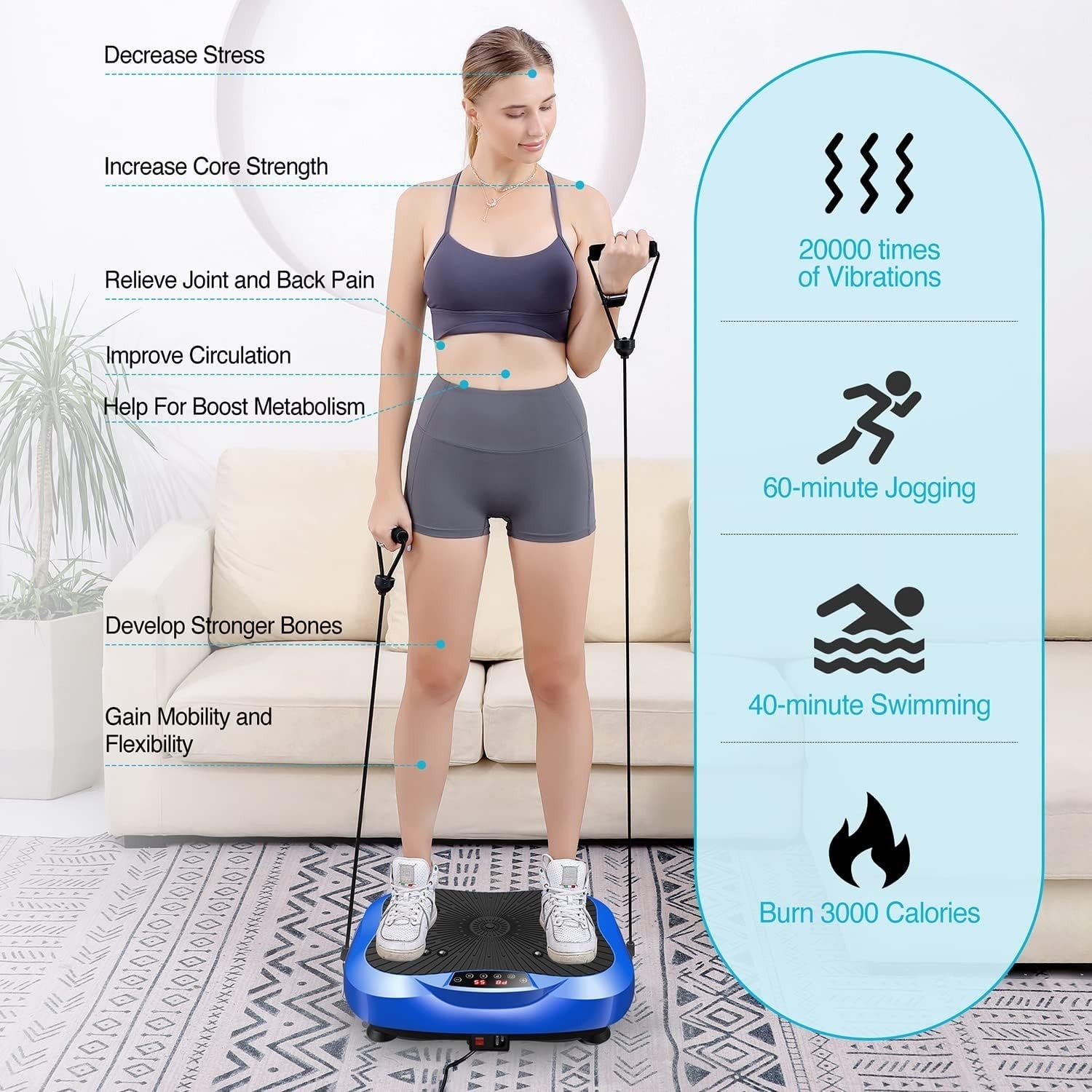 Blue Compact Vibration Plate Exercise Machine 99 Speeds Lymphatic Drainage