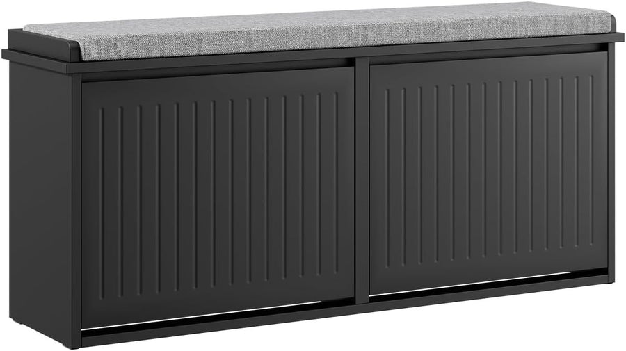 Modern Shoe Storage Bench with Cushion – 2 Flip Drawers, Holds 8 Pairs