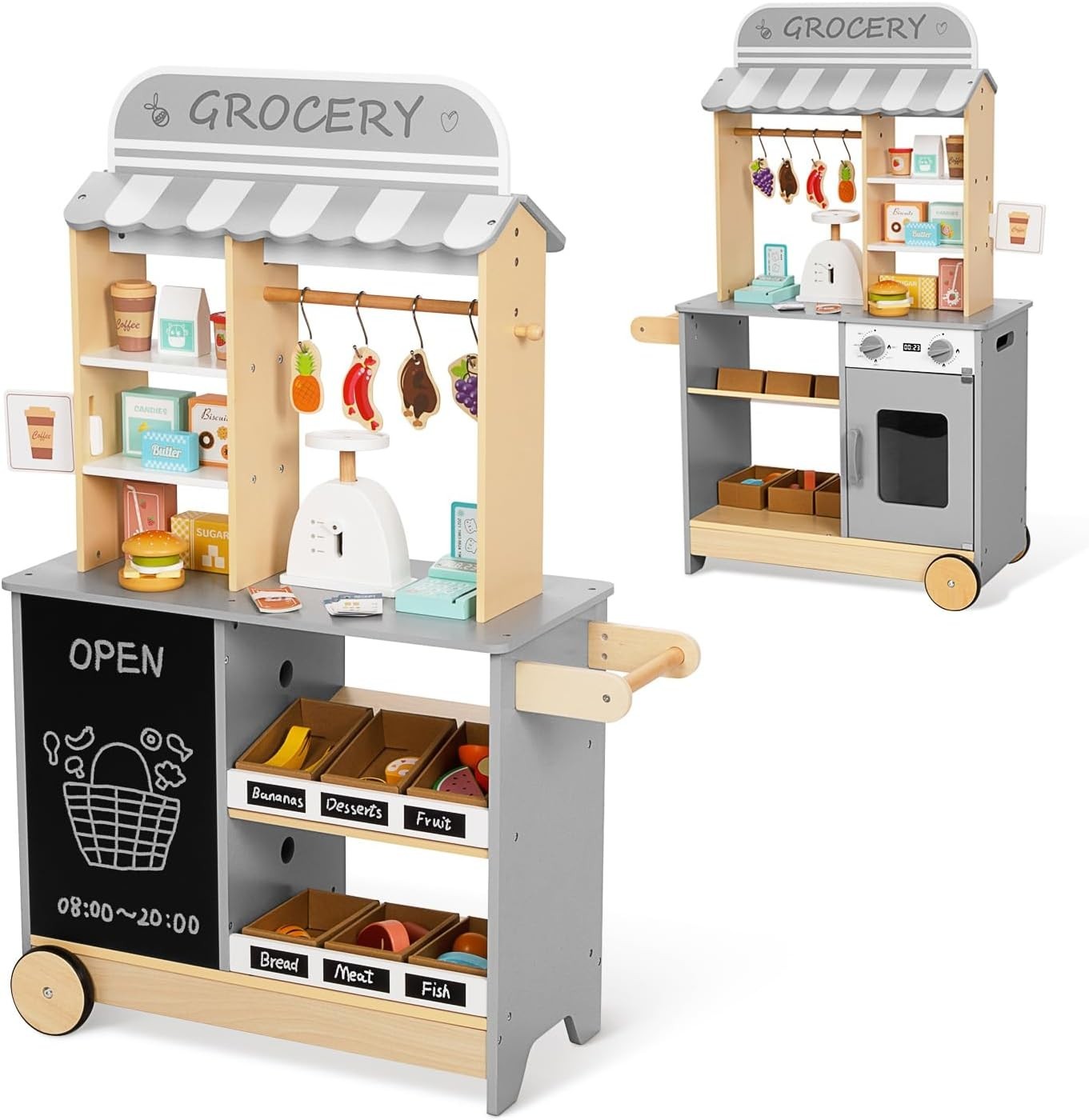 Kids Grocery Store Pretend Play Market Stand Cash Register 70+ Pieces