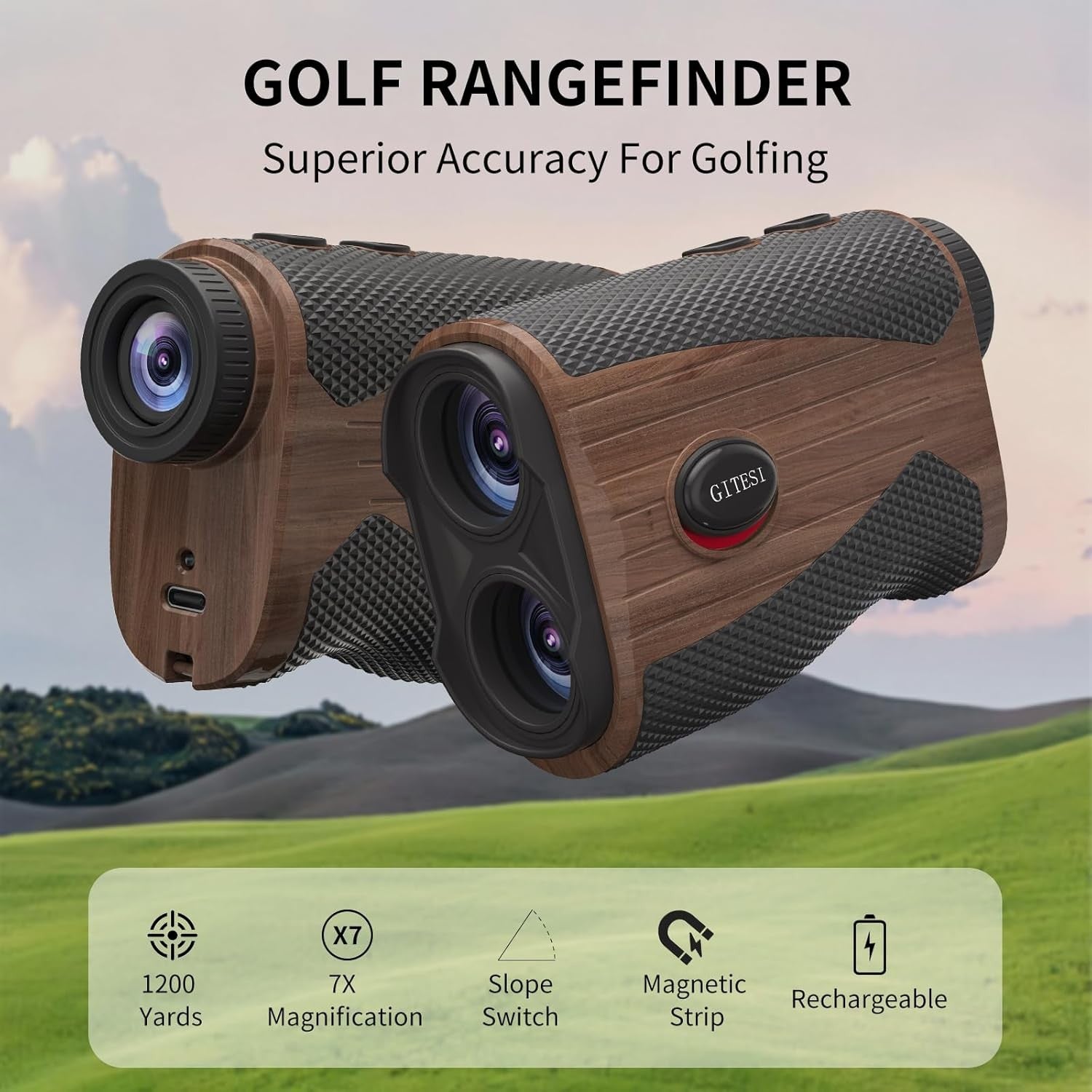 Golf Laser Rangefinder 1200 Yards Slope Flag Lock 7X Rechargeable IP54