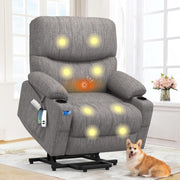 Electric Recliner Chair Massage Heat Oversized Lift USB Type-C Grey Armchair