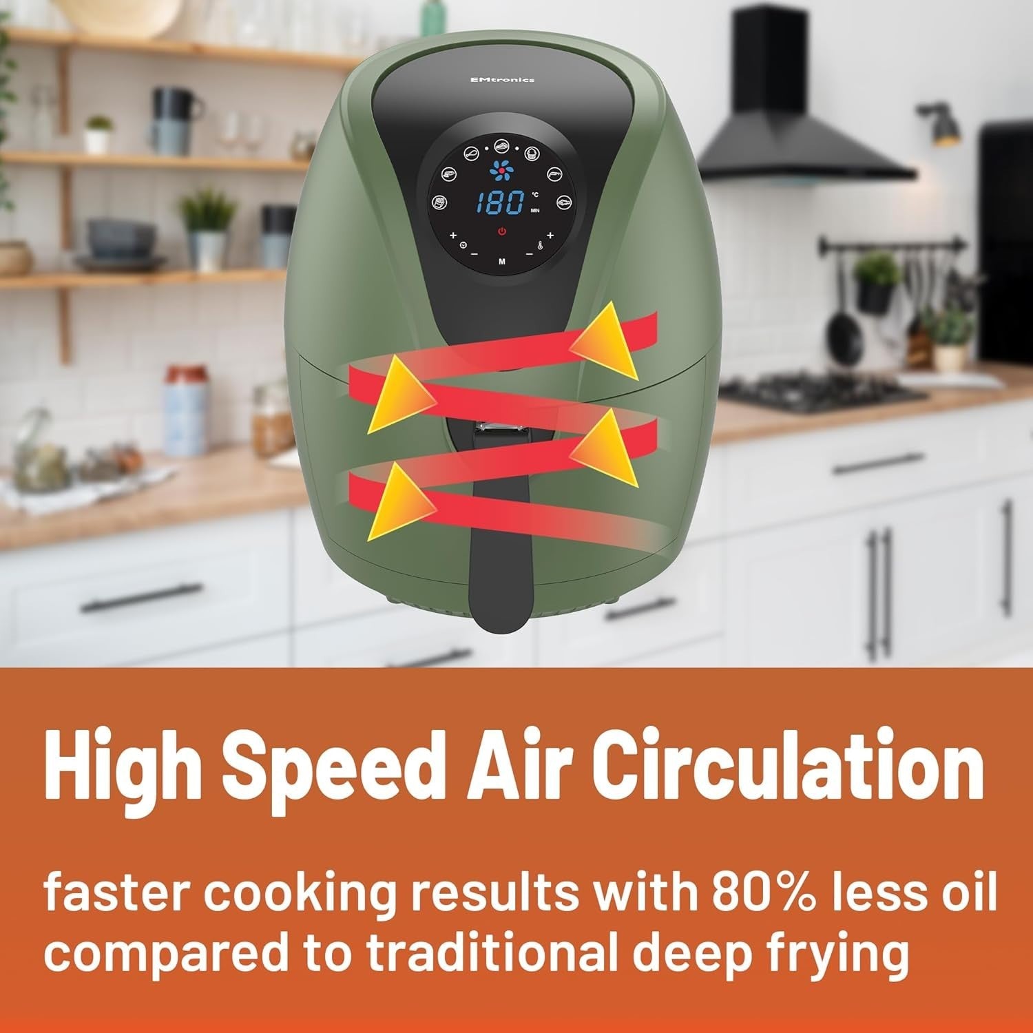 4.5L Digital Air Fryer | 1400W Oil-Free Cooking | 7 Presets | Sage Green