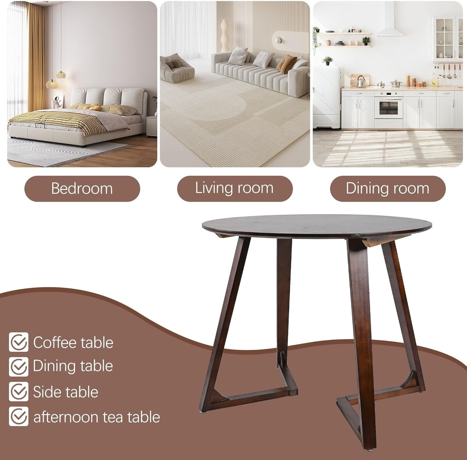 80cm Solid Wood Round Dining Table – Mid-Century Space-Saving Kitchen