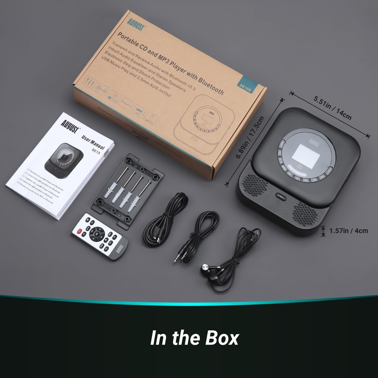 Portable CD Player Bluetooth 5.3 Rechargeable Speakers AUX USB Remote