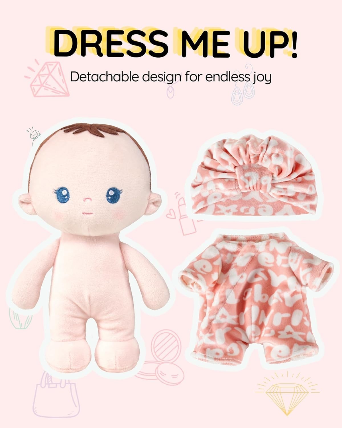 Soft Plush Baby Doll 9in First Cuddle Sleeping Rag Toy Gift Set