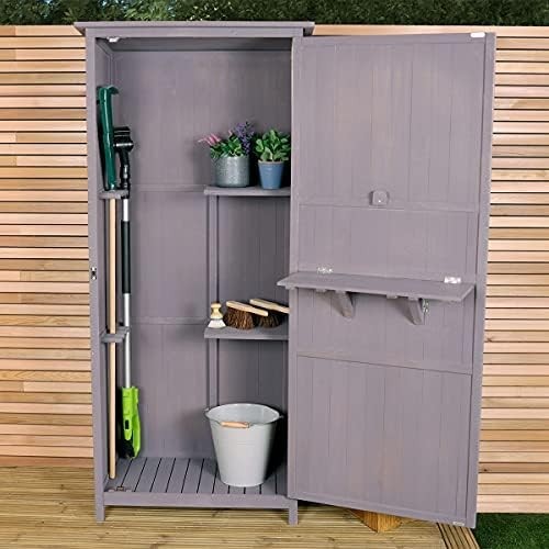 Tall Wooden Garden Storage Shed with Shelves & Hooks, Waterproof Steel Roof