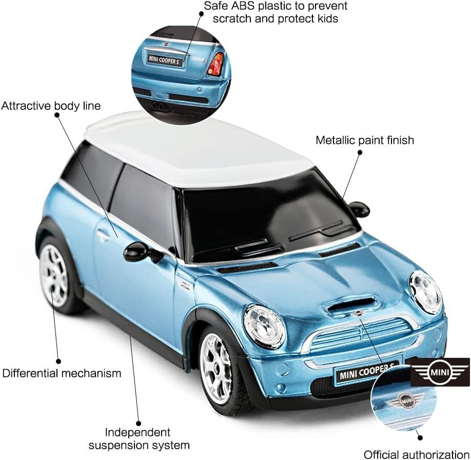 Mini Cooper S 1:24 RC Car Blue, Remote Control Toy for Kids & Adults