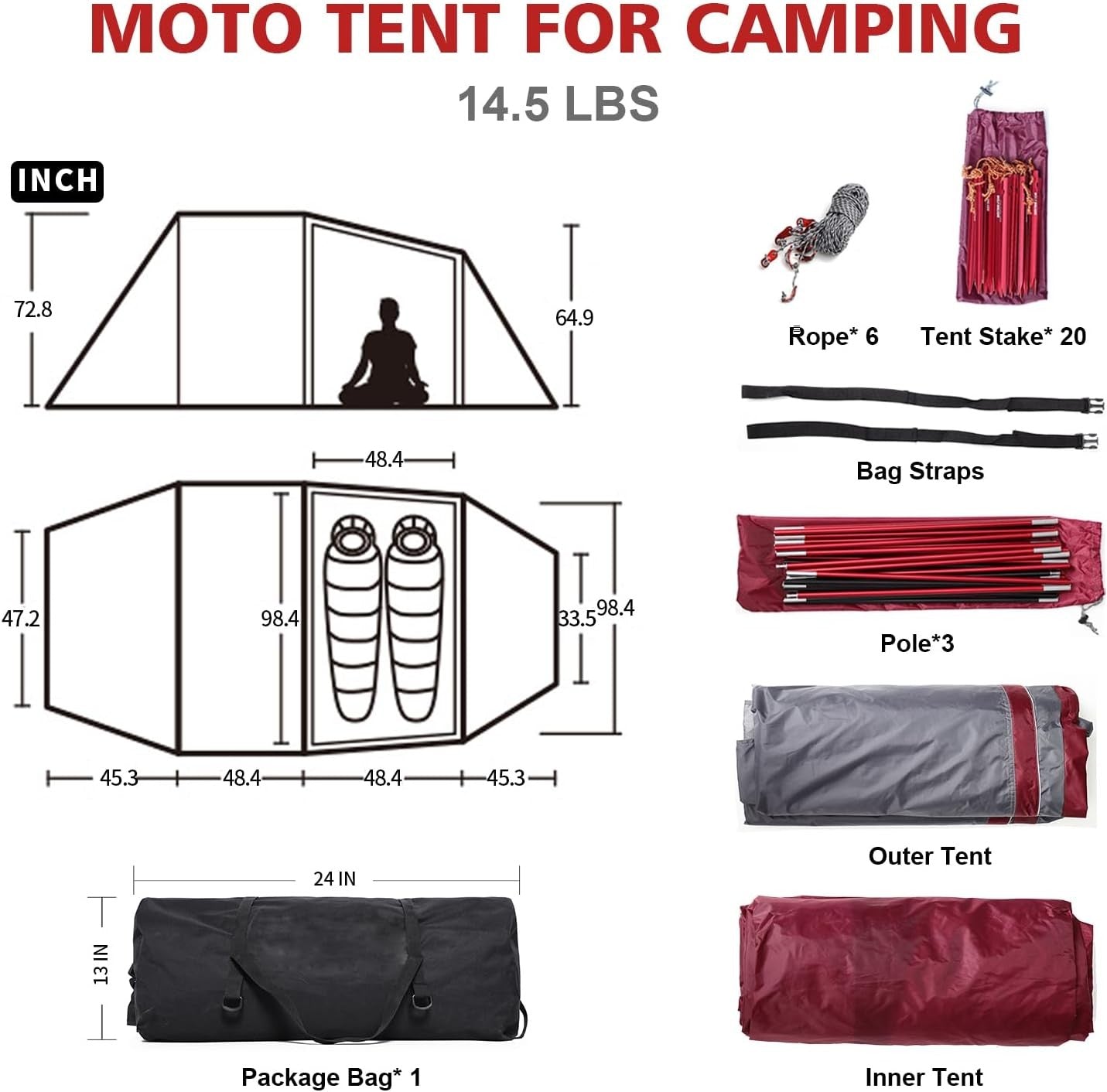 2 Person Camping Tent Waterproof Tunnel Porch Lightweight