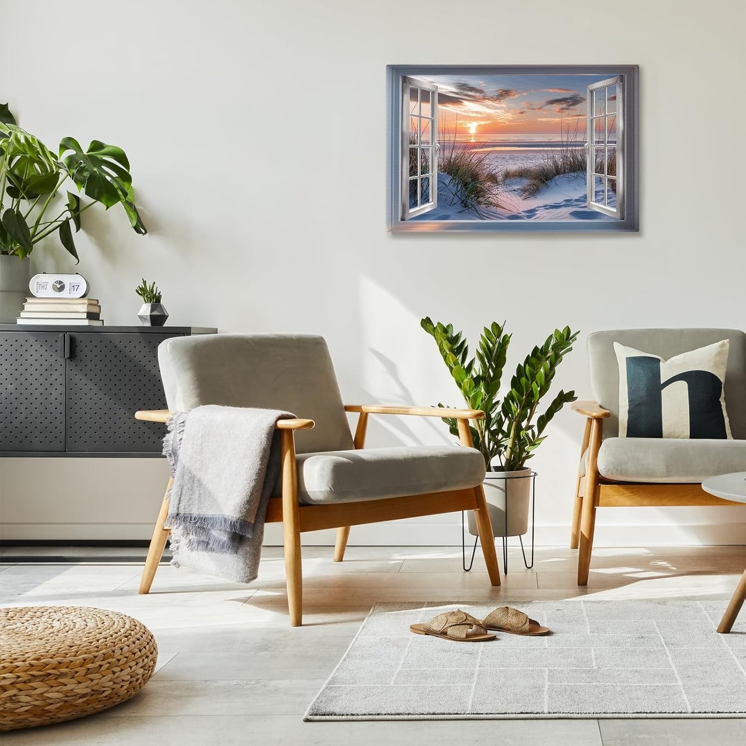 Beach Window Canvas Wall Art Sunset Seascape Print Living Room Decor