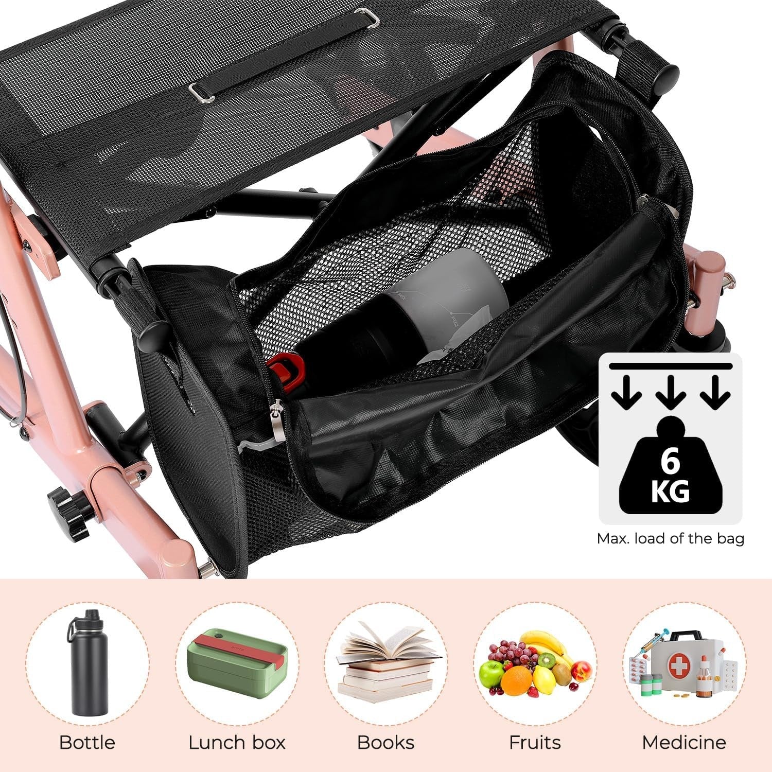 Lightweight Folding Rollator Walker 4 Wheel Seat Bag 300lb Pink