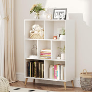 7 Cube White Wooden Bookcase Modern 3 Tier Storage Shelf with Legs 80x24x107cm