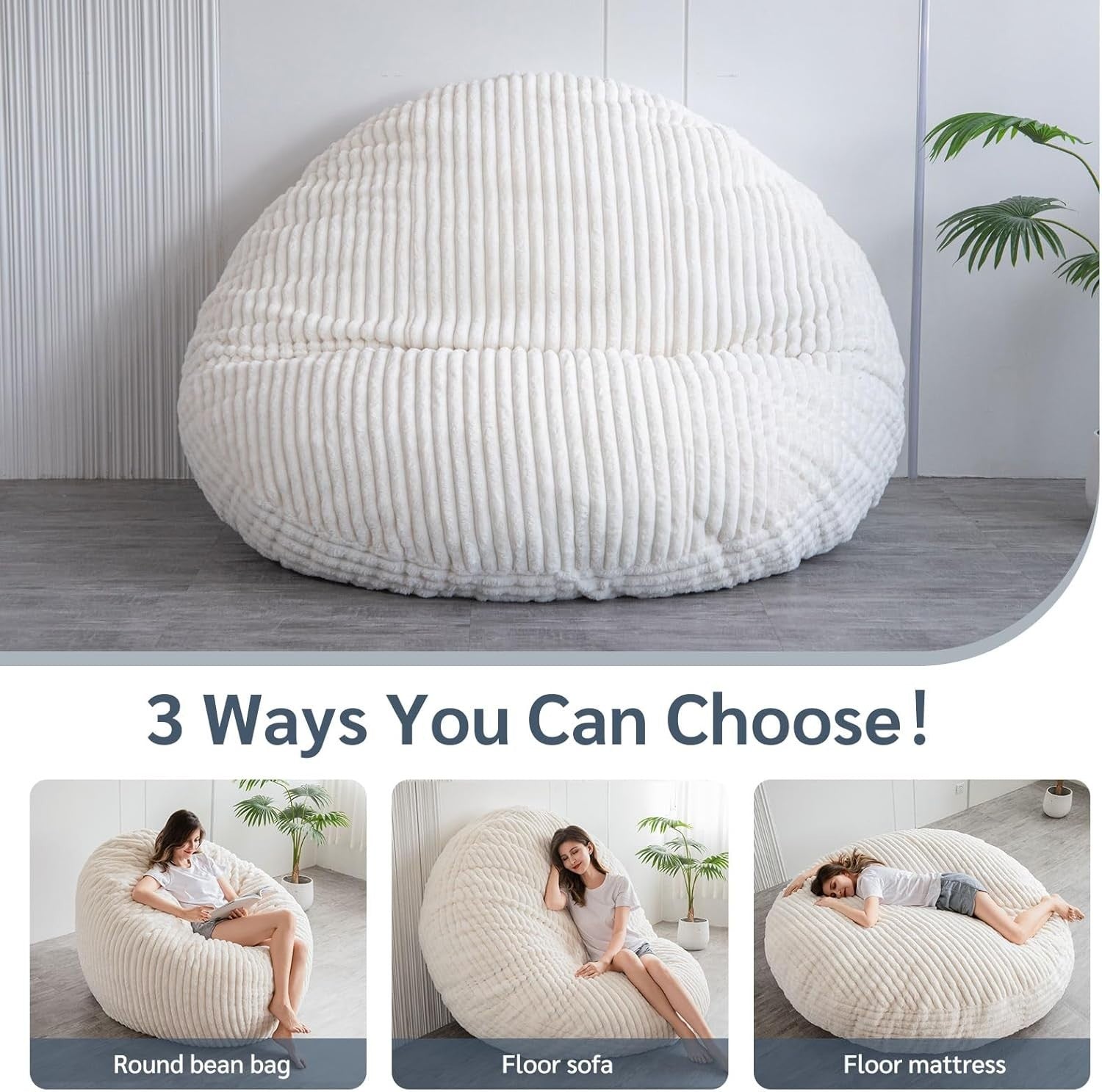 Giant Faux Fur Bean Bag Sofa Bed 150x150cm | Fluffy Chair for Adults