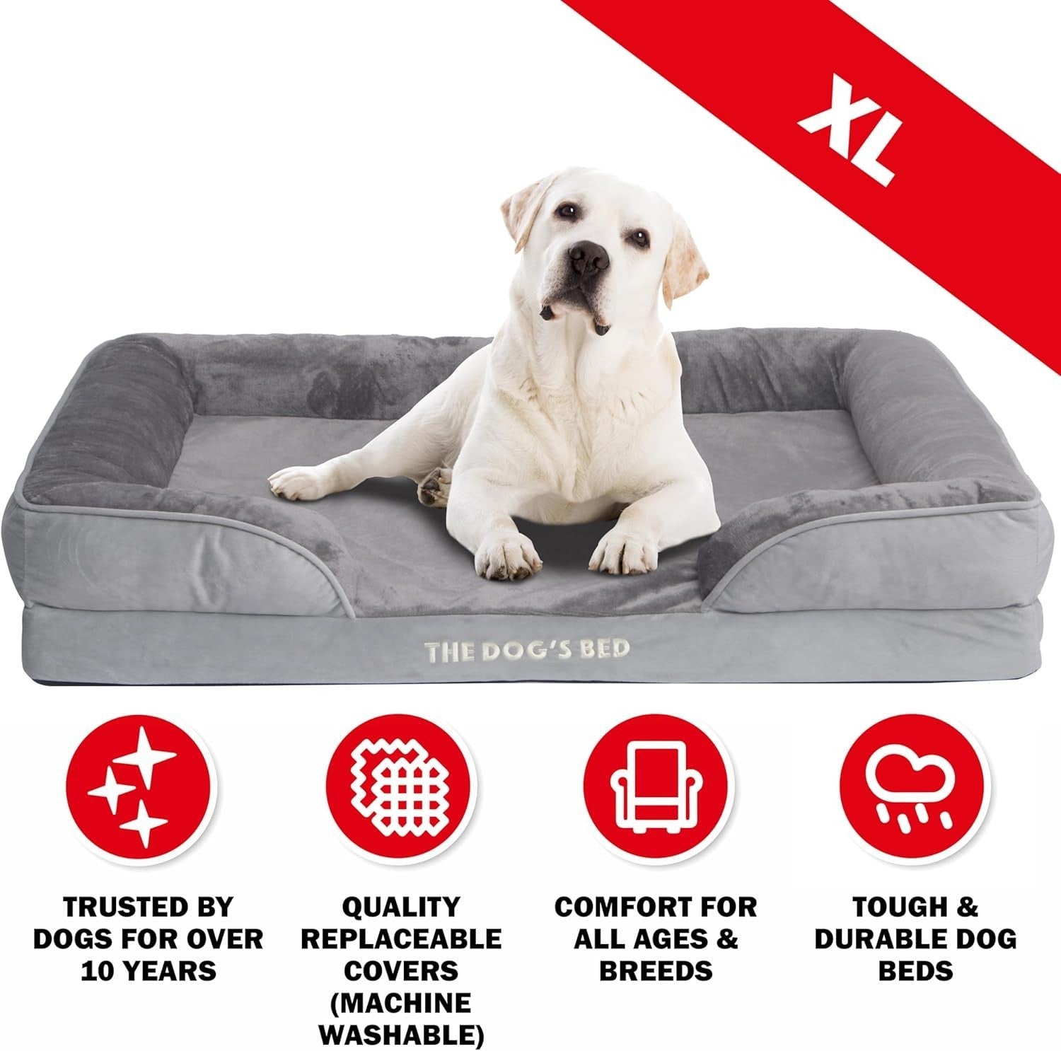 XL Orthopedic Dog Bed Plush Bolster Washable 111x86cm
