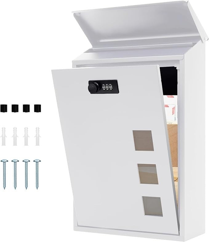 Wall Mounted Steel Mailbox Lockable Combination Weatherproof Post Box