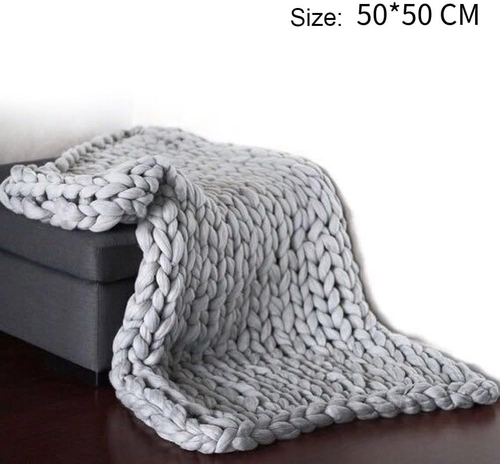 Hand Knit Weighted Blanket Grey Chunky Knit Cozy Throw Sleep Stress Relief