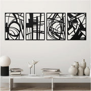 Abstract Black Metal Wall Art 4pc Modern Iron Panels