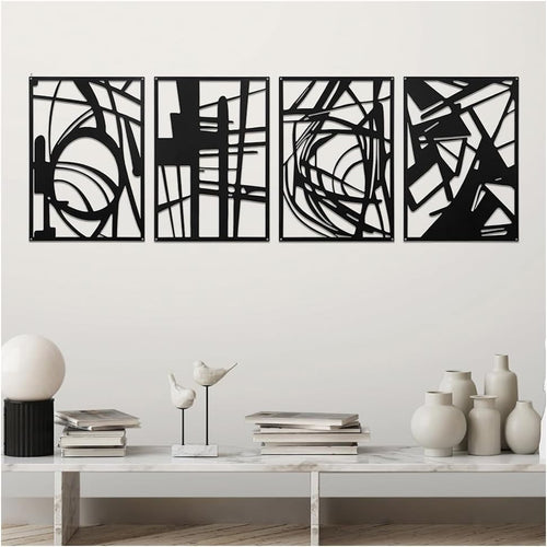 Abstract Black Metal Wall Art 4pc Modern Iron Panels